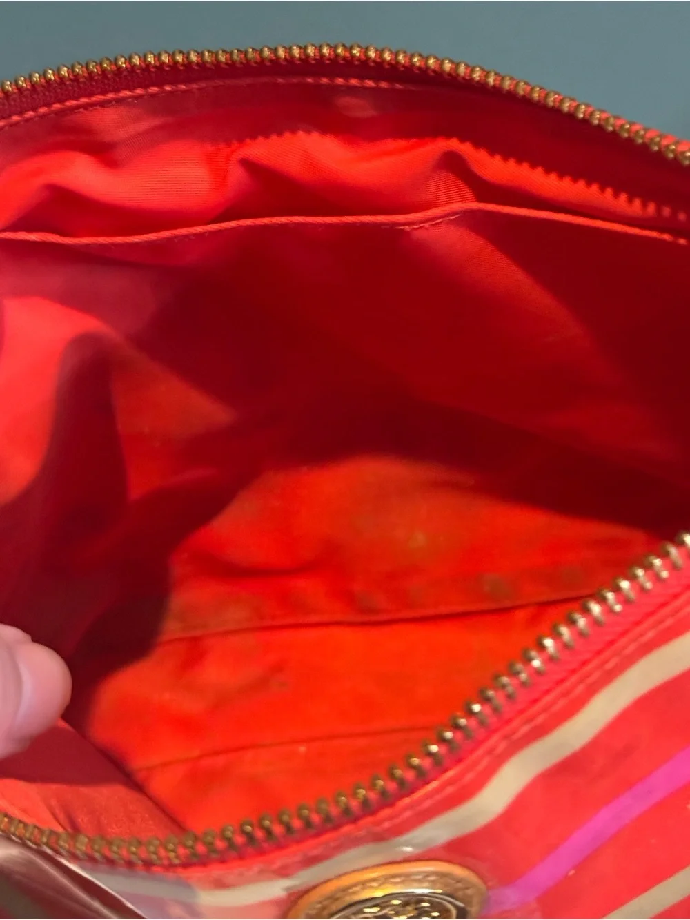 Tory Burch Striped Brigitte Cosmetic Case in Poppy Red